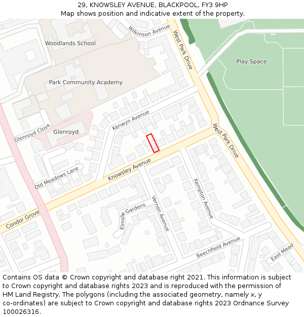 29, KNOWSLEY AVENUE, BLACKPOOL, FY3 9HP: Location map and indicative extent of plot