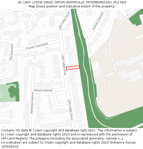 29, LADY LODGE DRIVE, ORTON WATERVILLE, PETERBOROUGH, PE2 5ES: Location map and indicative extent of plot