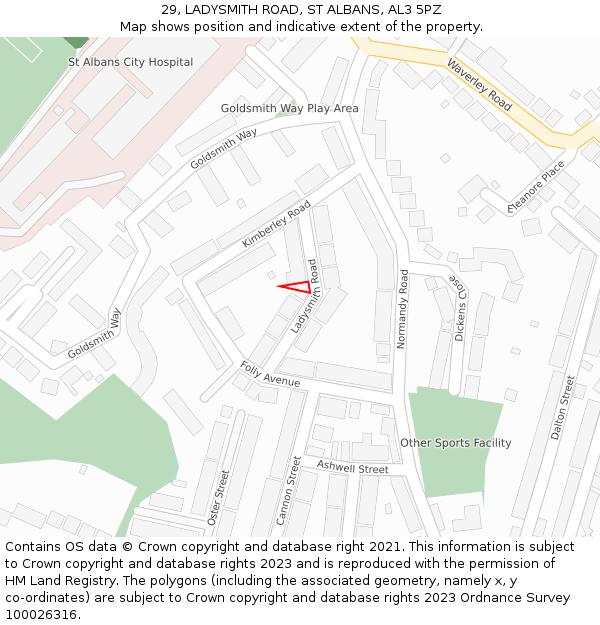 29, LADYSMITH ROAD, ST ALBANS, AL3 5PZ: Location map and indicative extent of plot