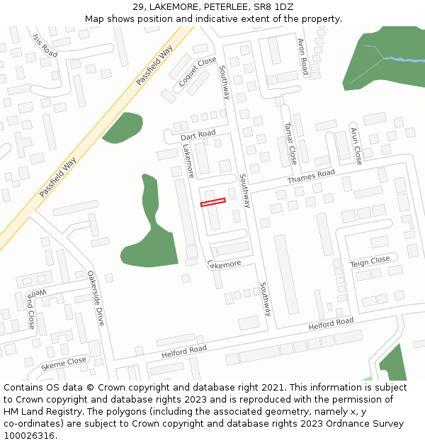 29, LAKEMORE, PETERLEE, SR8 1DZ: Location map and indicative extent of plot