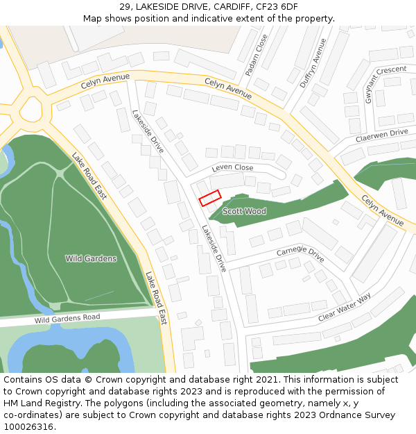 29, LAKESIDE DRIVE, CARDIFF, CF23 6DF: Location map and indicative extent of plot