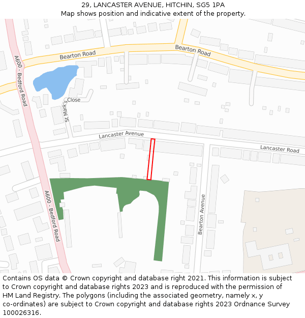 29, LANCASTER AVENUE, HITCHIN, SG5 1PA: Location map and indicative extent of plot