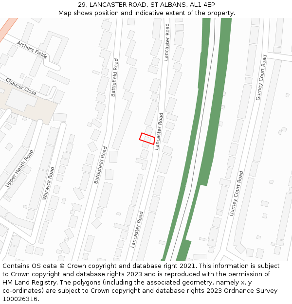 29, LANCASTER ROAD, ST ALBANS, AL1 4EP: Location map and indicative extent of plot
