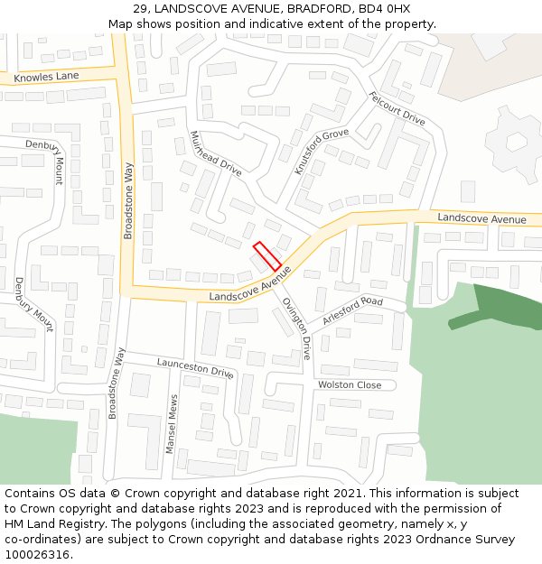 29, LANDSCOVE AVENUE, BRADFORD, BD4 0HX: Location map and indicative extent of plot