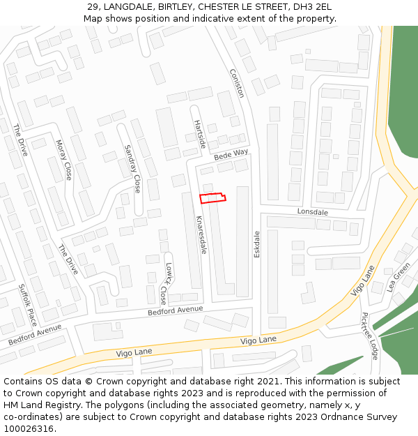 29, LANGDALE, BIRTLEY, CHESTER LE STREET, DH3 2EL: Location map and indicative extent of plot