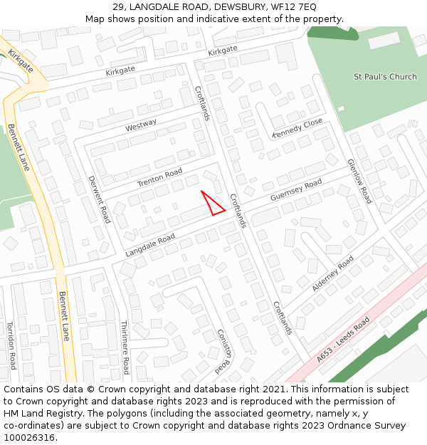 29, LANGDALE ROAD, DEWSBURY, WF12 7EQ: Location map and indicative extent of plot