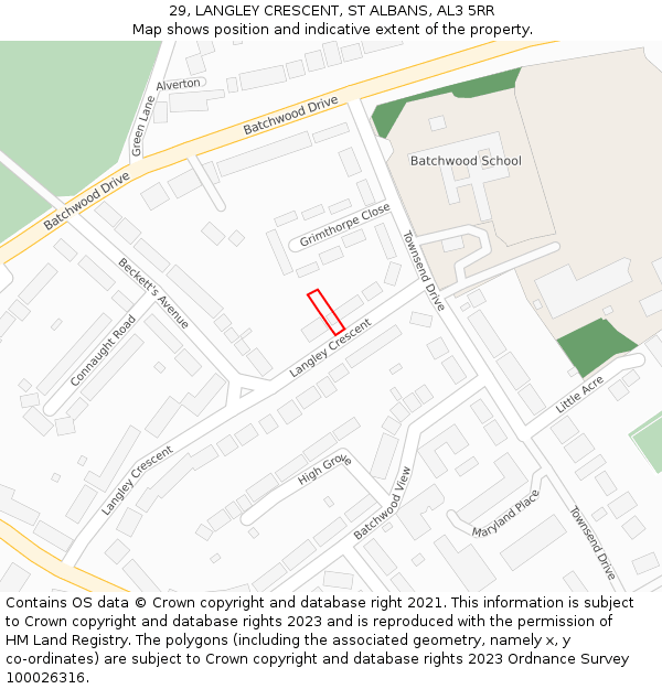 29, LANGLEY CRESCENT, ST ALBANS, AL3 5RR: Location map and indicative extent of plot
