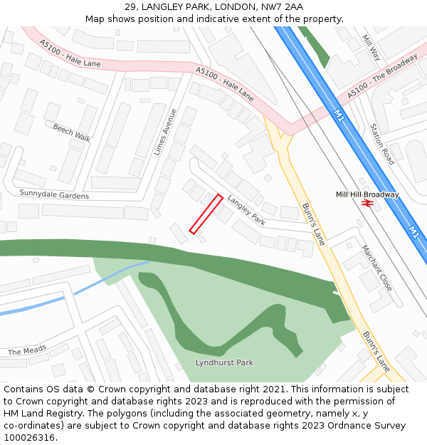 29, LANGLEY PARK, LONDON, NW7 2AA: Location map and indicative extent of plot
