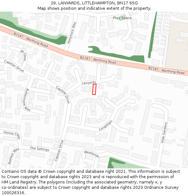 29, LANYARDS, LITTLEHAMPTON, BN17 6SG: Location map and indicative extent of plot