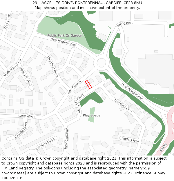 29, LASCELLES DRIVE, PONTPRENNAU, CARDIFF, CF23 8NU: Location map and indicative extent of plot