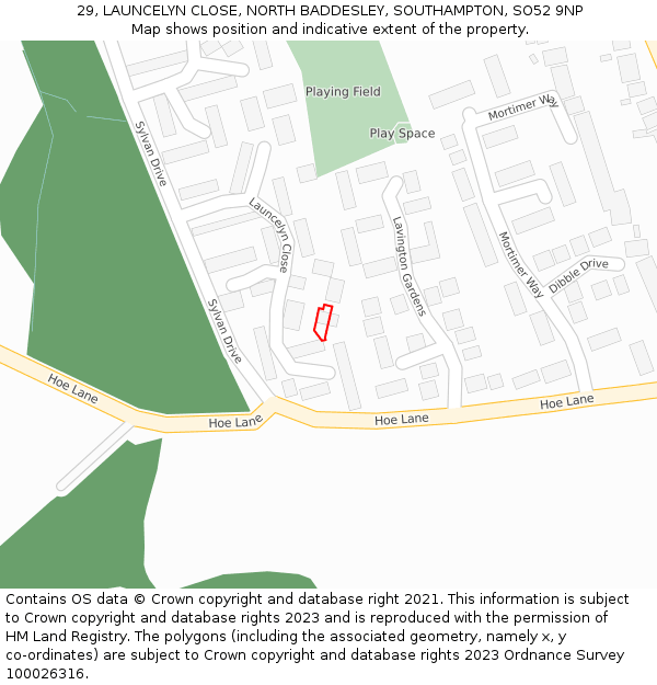 29, LAUNCELYN CLOSE, NORTH BADDESLEY, SOUTHAMPTON, SO52 9NP: Location map and indicative extent of plot