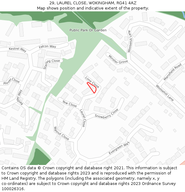 29, LAUREL CLOSE, WOKINGHAM, RG41 4AZ: Location map and indicative extent of plot