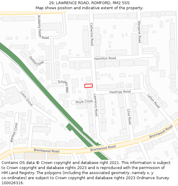 29, LAWRENCE ROAD, ROMFORD, RM2 5SS: Location map and indicative extent of plot
