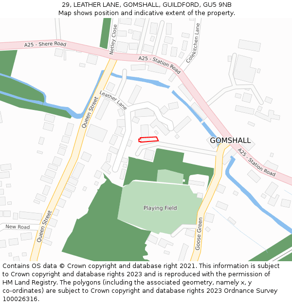 29, LEATHER LANE, GOMSHALL, GUILDFORD, GU5 9NB: Location map and indicative extent of plot
