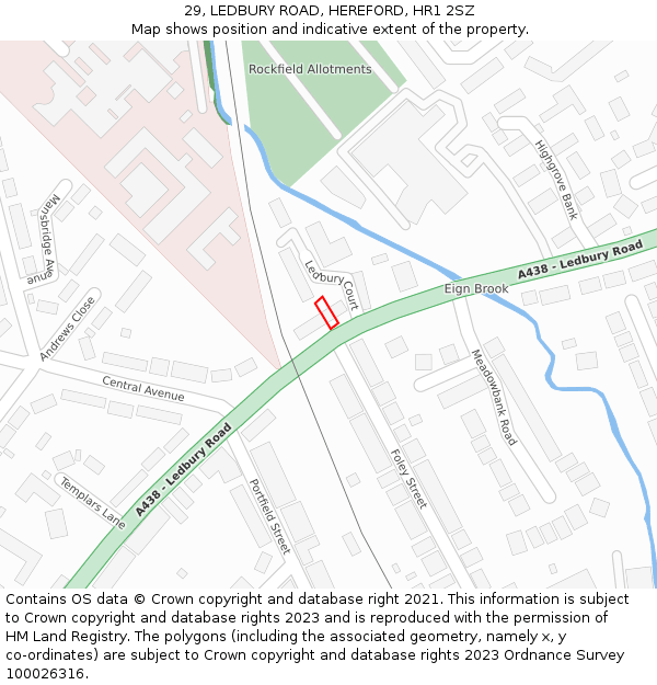 29, LEDBURY ROAD, HEREFORD, HR1 2SZ: Location map and indicative extent of plot