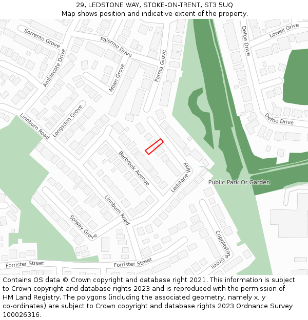 29, LEDSTONE WAY, STOKE-ON-TRENT, ST3 5UQ: Location map and indicative extent of plot