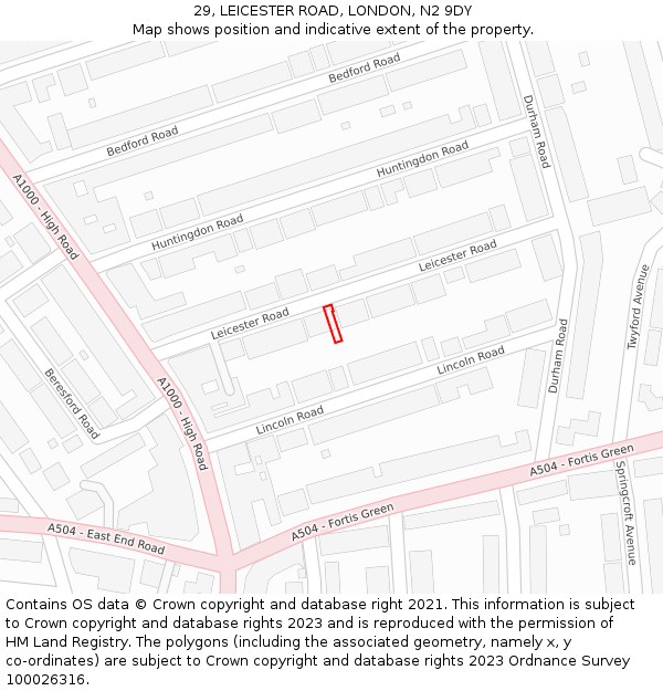 29, LEICESTER ROAD, LONDON, N2 9DY: Location map and indicative extent of plot