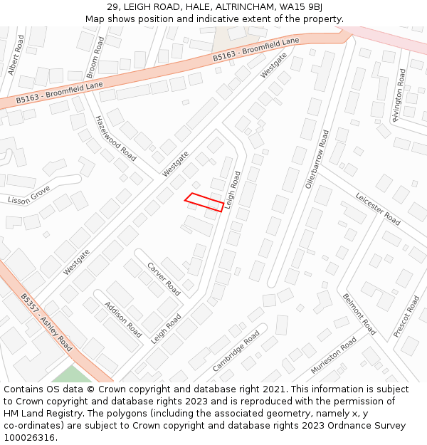 29, LEIGH ROAD, HALE, ALTRINCHAM, WA15 9BJ: Location map and indicative extent of plot