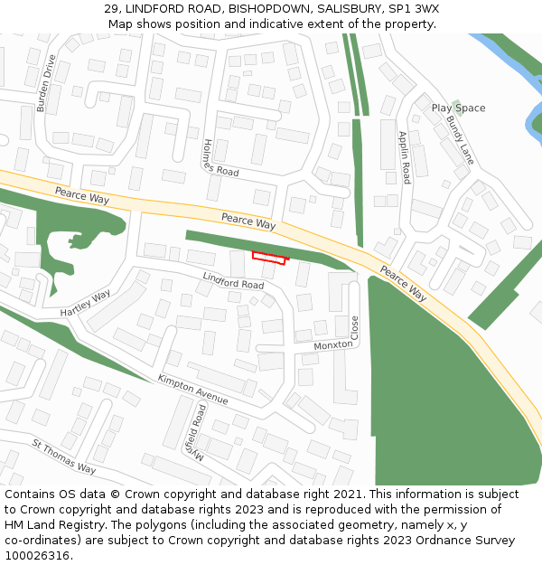 29, LINDFORD ROAD, BISHOPDOWN, SALISBURY, SP1 3WX: Location map and indicative extent of plot