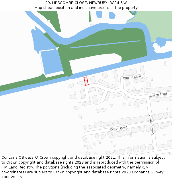 29, LIPSCOMBE CLOSE, NEWBURY, RG14 5JW: Location map and indicative extent of plot