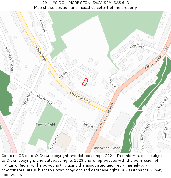 29, LLYS DOL, MORRISTON, SWANSEA, SA6 6LD: Location map and indicative extent of plot