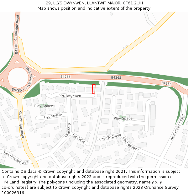 29, LLYS DWYNWEN, LLANTWIT MAJOR, CF61 2UH: Location map and indicative extent of plot