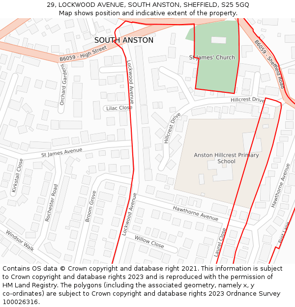 29, LOCKWOOD AVENUE, SOUTH ANSTON, SHEFFIELD, S25 5GQ: Location map and indicative extent of plot