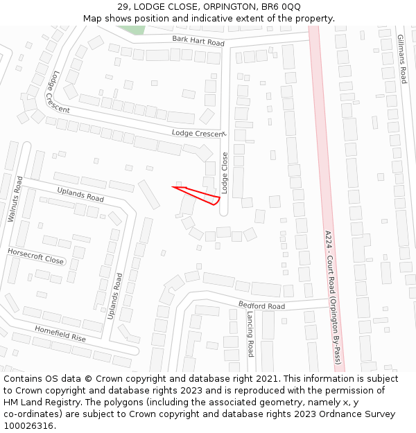 29, LODGE CLOSE, ORPINGTON, BR6 0QQ: Location map and indicative extent of plot