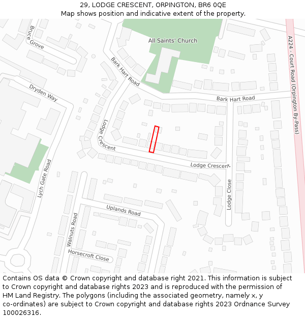 29, LODGE CRESCENT, ORPINGTON, BR6 0QE: Location map and indicative extent of plot