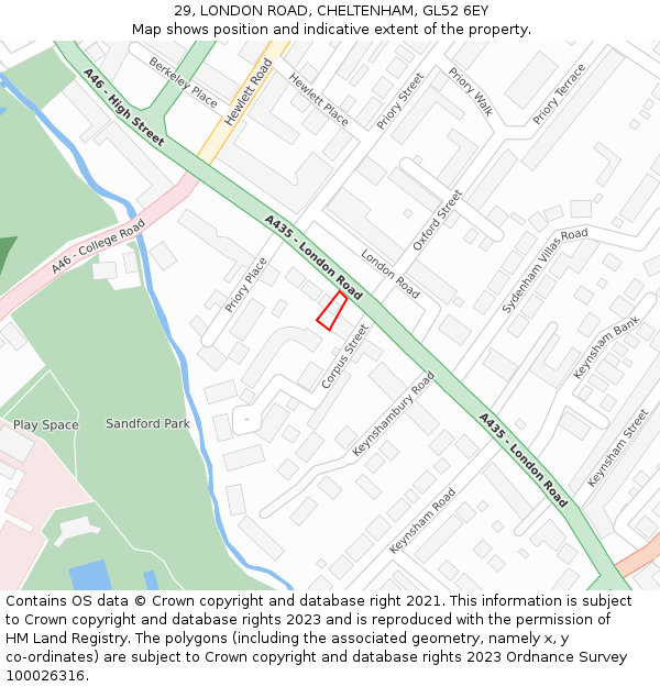 29, LONDON ROAD, CHELTENHAM, GL52 6EY: Location map and indicative extent of plot