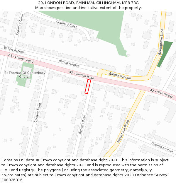 29, LONDON ROAD, RAINHAM, GILLINGHAM, ME8 7RG: Location map and indicative extent of plot