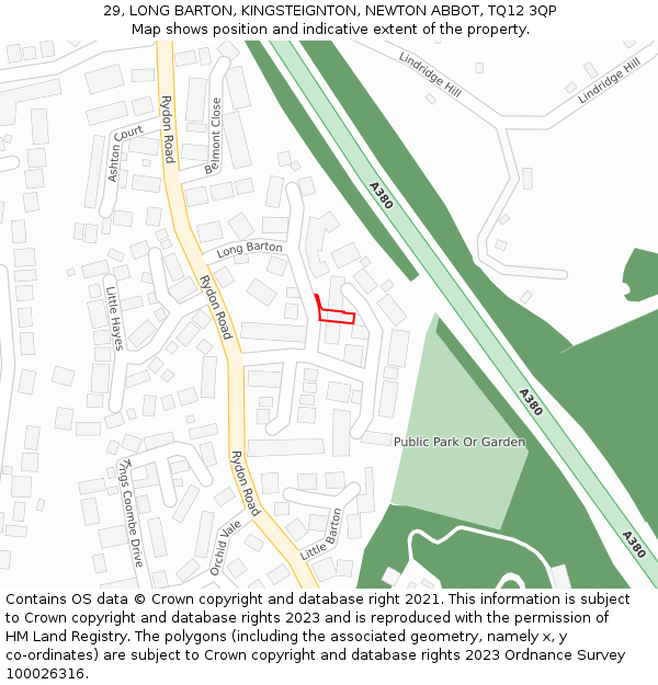 29, LONG BARTON, KINGSTEIGNTON, NEWTON ABBOT, TQ12 3QP: Location map and indicative extent of plot