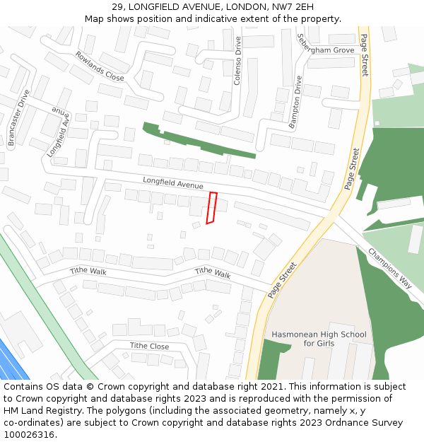 29, LONGFIELD AVENUE, LONDON, NW7 2EH: Location map and indicative extent of plot