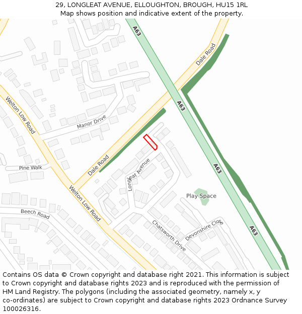 29, LONGLEAT AVENUE, ELLOUGHTON, BROUGH, HU15 1RL: Location map and indicative extent of plot