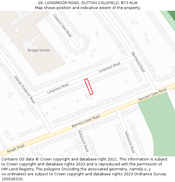 29, LONGMOOR ROAD, SUTTON COLDFIELD, B73 6UA: Location map and indicative extent of plot