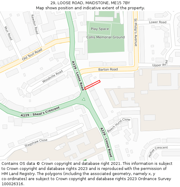 29, LOOSE ROAD, MAIDSTONE, ME15 7BY: Location map and indicative extent of plot