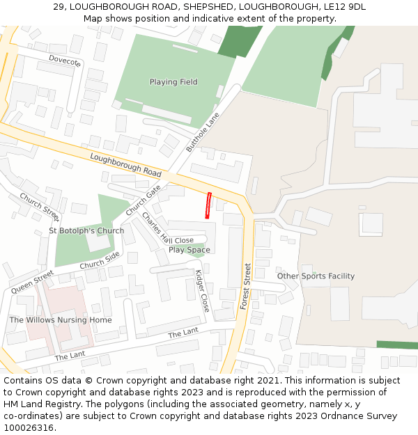 29, LOUGHBOROUGH ROAD, SHEPSHED, LOUGHBOROUGH, LE12 9DL: Location map and indicative extent of plot