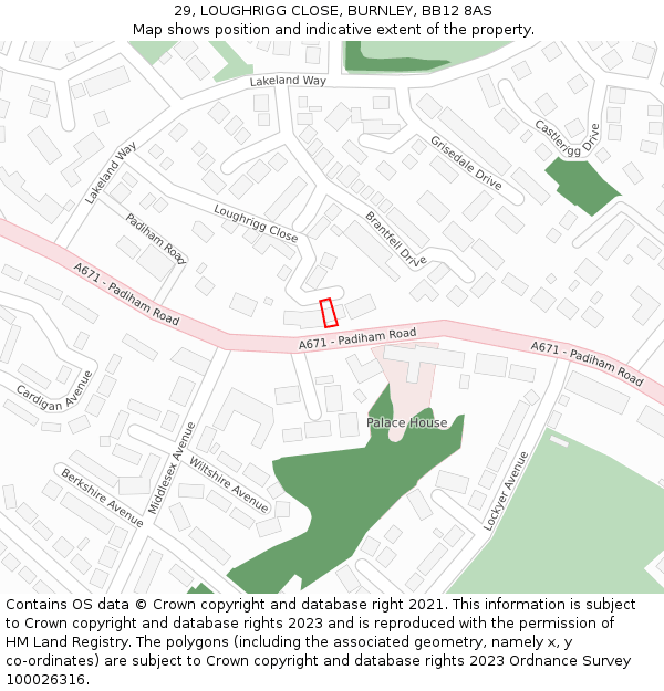 29, LOUGHRIGG CLOSE, BURNLEY, BB12 8AS: Location map and indicative extent of plot