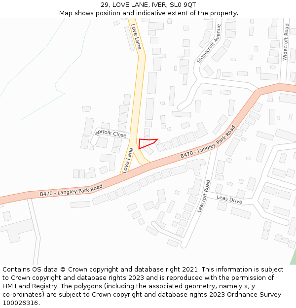 29, LOVE LANE, IVER, SL0 9QT: Location map and indicative extent of plot