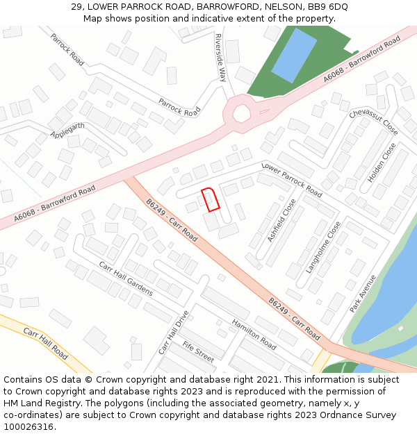 29, LOWER PARROCK ROAD, BARROWFORD, NELSON, BB9 6DQ: Location map and indicative extent of plot