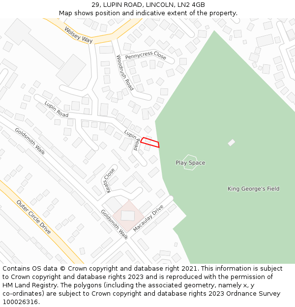 29, LUPIN ROAD, LINCOLN, LN2 4GB: Location map and indicative extent of plot