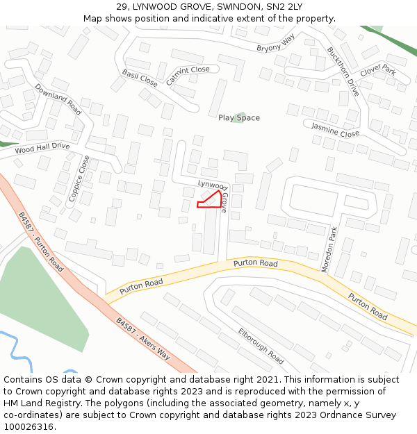 29, LYNWOOD GROVE, SWINDON, SN2 2LY: Location map and indicative extent of plot