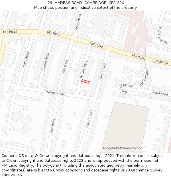 29, MADRAS ROAD, CAMBRIDGE, CB1 3PX: Location map and indicative extent of plot