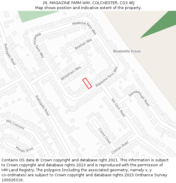 29, MAGAZINE FARM WAY, COLCHESTER, CO3 4EJ: Location map and indicative extent of plot