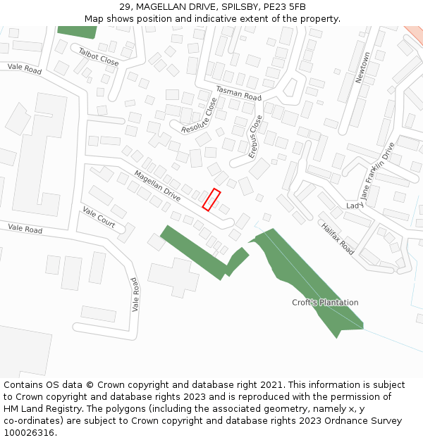 29, MAGELLAN DRIVE, SPILSBY, PE23 5FB: Location map and indicative extent of plot