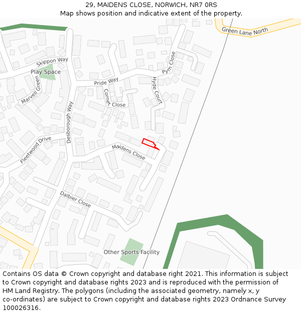 29, MAIDENS CLOSE, NORWICH, NR7 0RS: Location map and indicative extent of plot