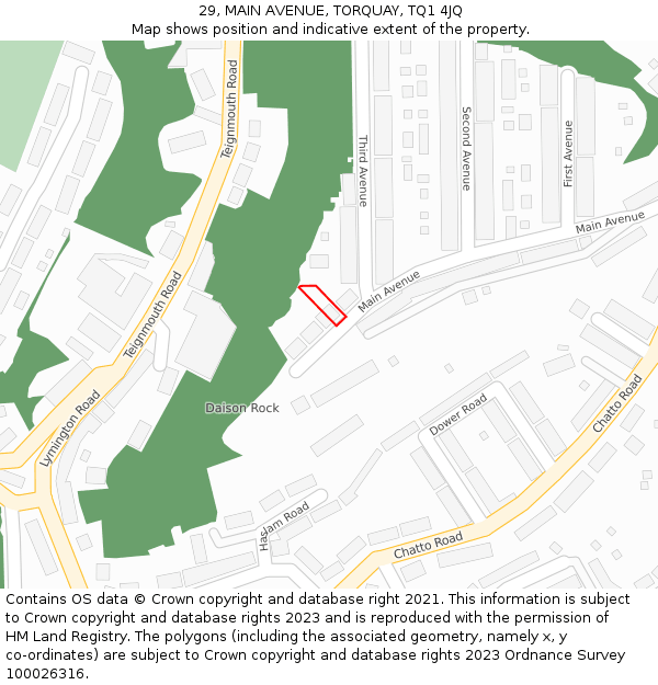 29, MAIN AVENUE, TORQUAY, TQ1 4JQ: Location map and indicative extent of plot