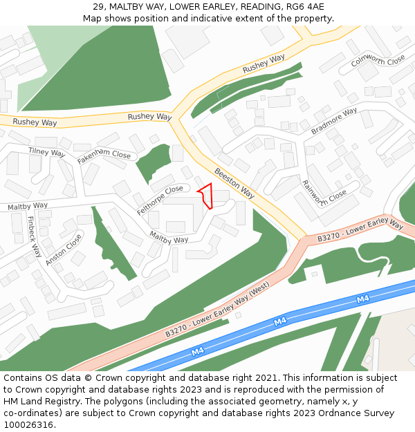 29, MALTBY WAY, LOWER EARLEY, READING, RG6 4AE: Location map and indicative extent of plot