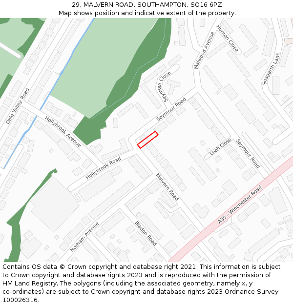 29, MALVERN ROAD, SOUTHAMPTON, SO16 6PZ: Location map and indicative extent of plot