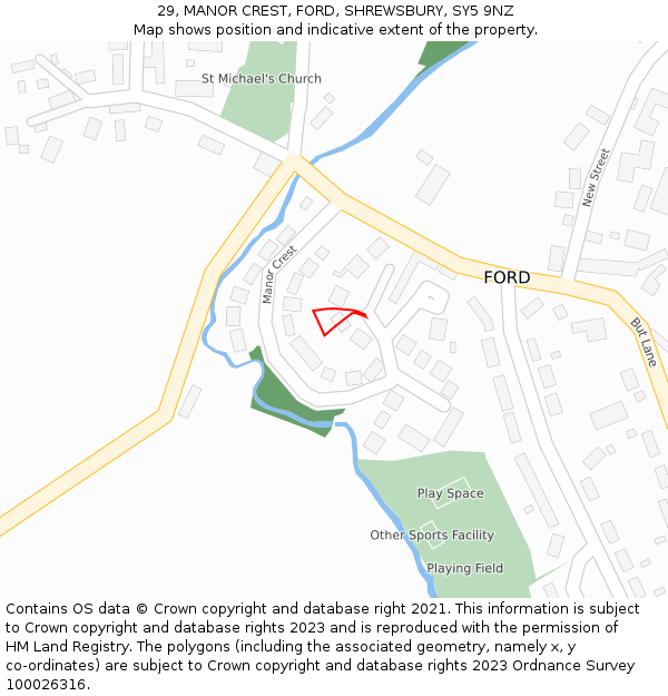 29, MANOR CREST, FORD, SHREWSBURY, SY5 9NZ: Location map and indicative extent of plot